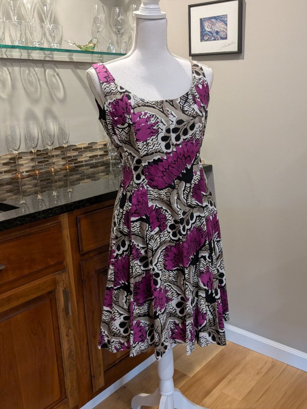 Nine 9 West Petite Floral Fit & Flare Low Back Cocktail Dress Vintage